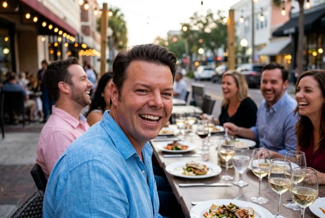 Bobby dating photo, Dinner with friends, AI-generated