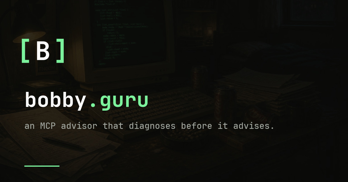 Bobby.guru wordmark on a dark terminal card