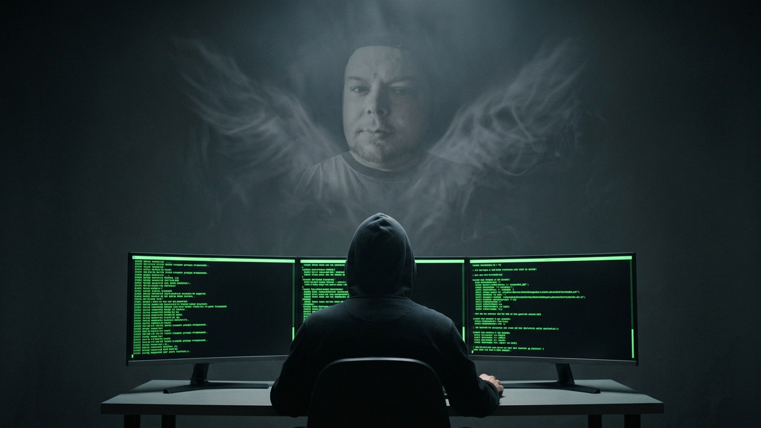 Bobby watched over by a guardian angel of his own face, tall banner