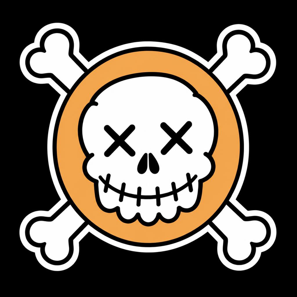Zippen Daniels skull mark in amber orange on black