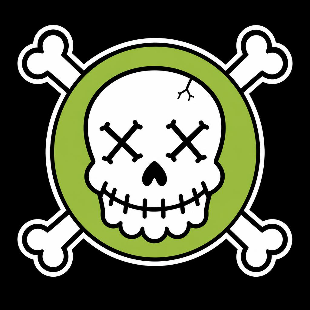 Zippen Daniels stitched skull sticker in olive green on black, Bobby's original avatar